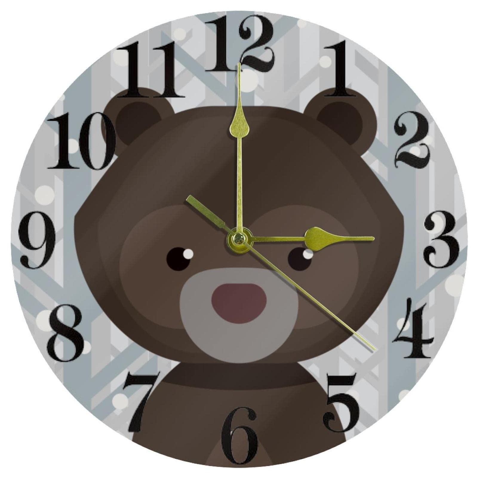 Horloge murale à quartz silencieuse de 25,4 cm motif ours mignon pour la maison