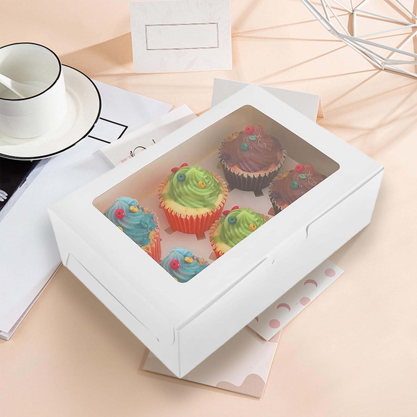 KEILEOHO 20 stuks 30,5 x 22,8 x 9,5 cm witte cupcake-box