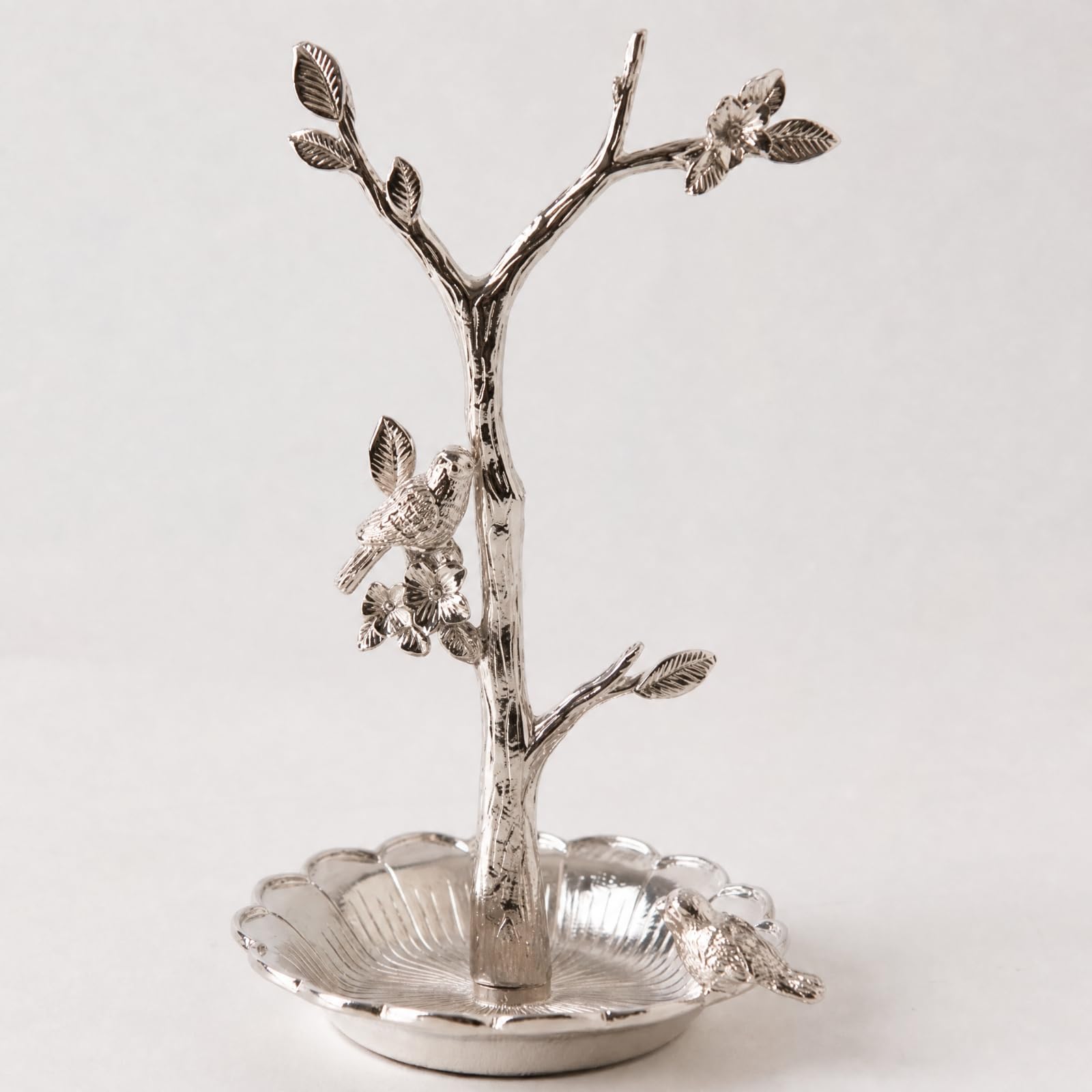 Bandeja Organizadora Joyas Metal a Mano Bandeja con Diseño Pájaro y Ramas Decorativo Soporte Joyería con Diseño Pájaro