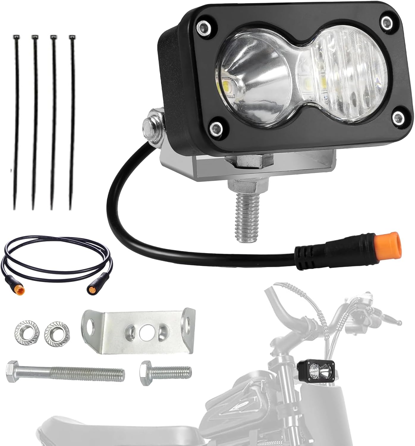 Compatible fits Ridstar Q20 Ebike Headlight, 6500K 20W Super Bright Waterproof LED Light for Ebike, 3 Pin Universal 12V-60V for Ebike, Motorcycle, ATV