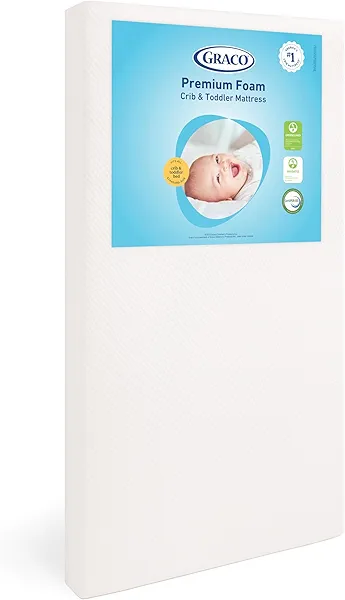 Graco Premium Crib & Toddler Mattress – GREENGUARD Gold Certified, CertiPUR-US Certified Foam, Machine Washable Cover with 100% Waterproof Surface, Fits Standard Full Size Baby Crib and Toddler Bed