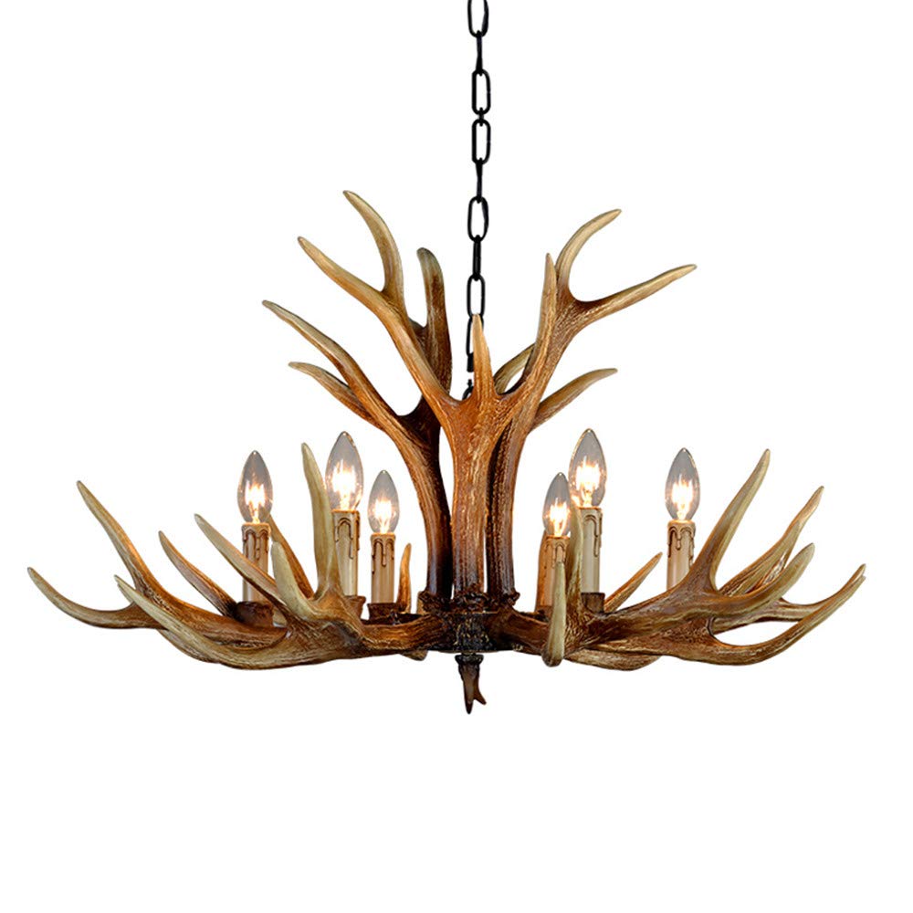 Lustre en bois de cerf résine éclairage chaleureux pour grand café
