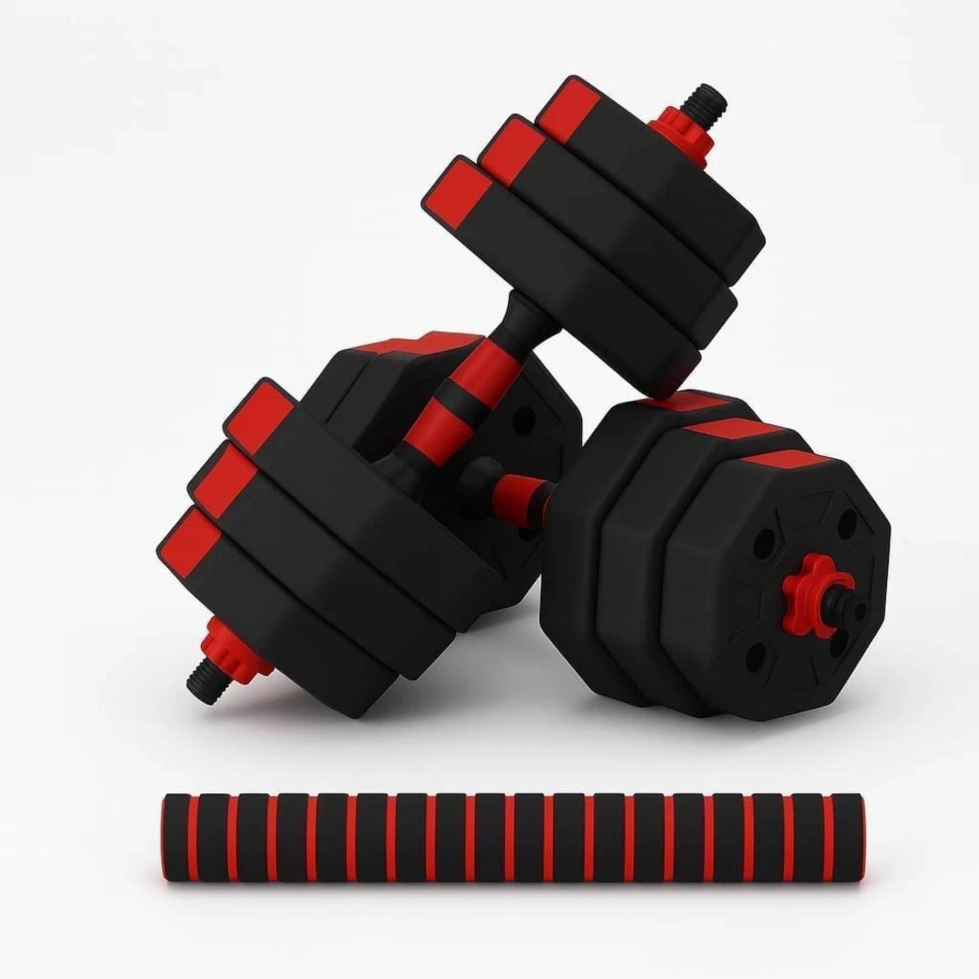 Adjustable Octagonal Dumbbells & Barbell Set – Home Gym Strength Training Weights with Anti-Roll Design Cement-Filled Plates Non-Slip Handles & Connecting Rod