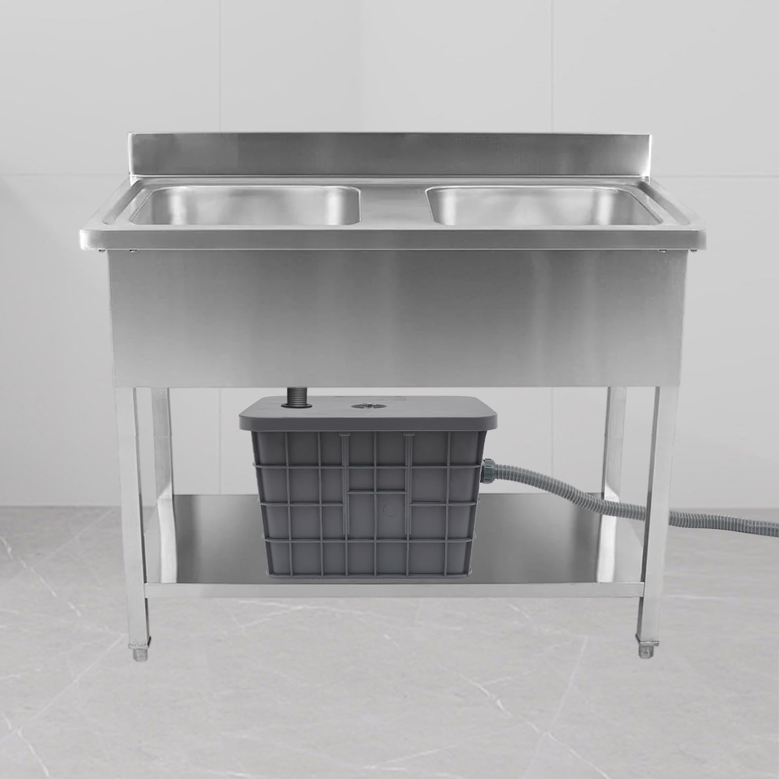 10LBS Commercial Grease Interceptor, Stainless Steel Grease Trap 13 Gallon Under Sink Grease Trap Waste Water Oil-water Separator for Restaurant, Cafe, Canteen, Factory, Kitchen