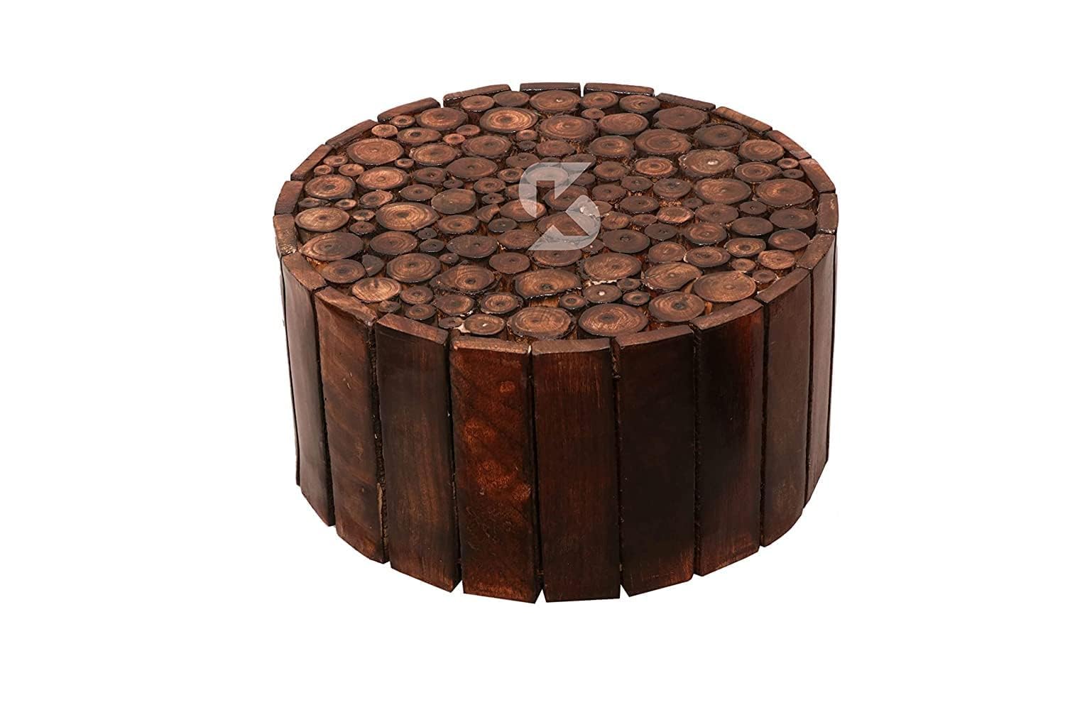 Mywoodkart Round Small Wooden Stool For Cafe Outdoor Furniture Picnic Garden Living Room Bedroom Kitchen Home Décor Foot Stool For Speaker Plants Statue Pre-Assembled- 8 Inches-Brown-image-27