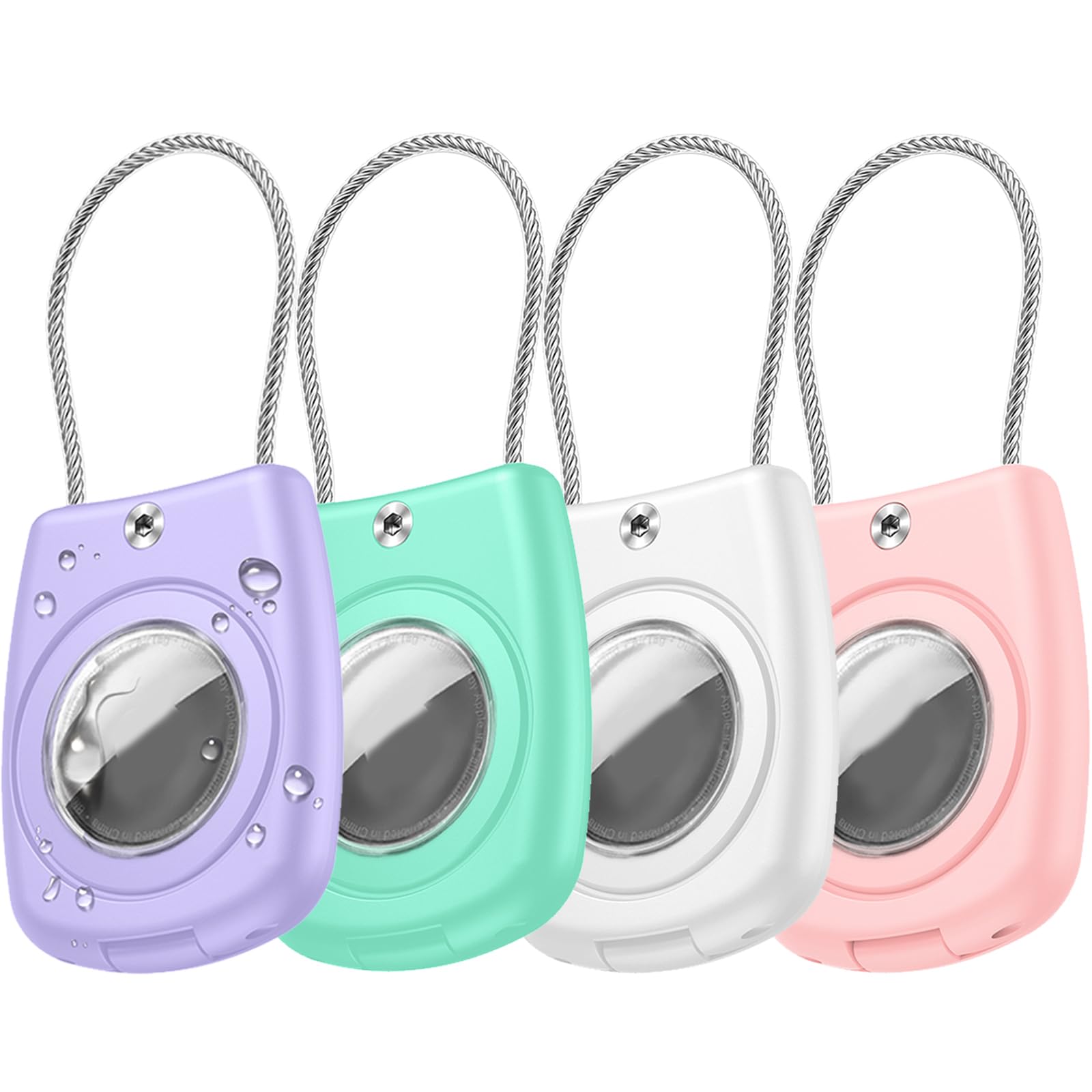 4 Pack Waterproof AirTag Keychain Holder,Air tag Lock Case with Wire Cable Compatible with Apple AirTags,Ultra Durable Airtags Anti-Lost Protective