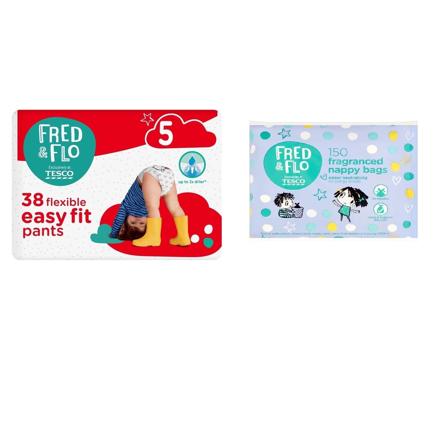 Fred & Flo Size 5 Nappy Pants 38 Pack + 150 Nappy Bags
