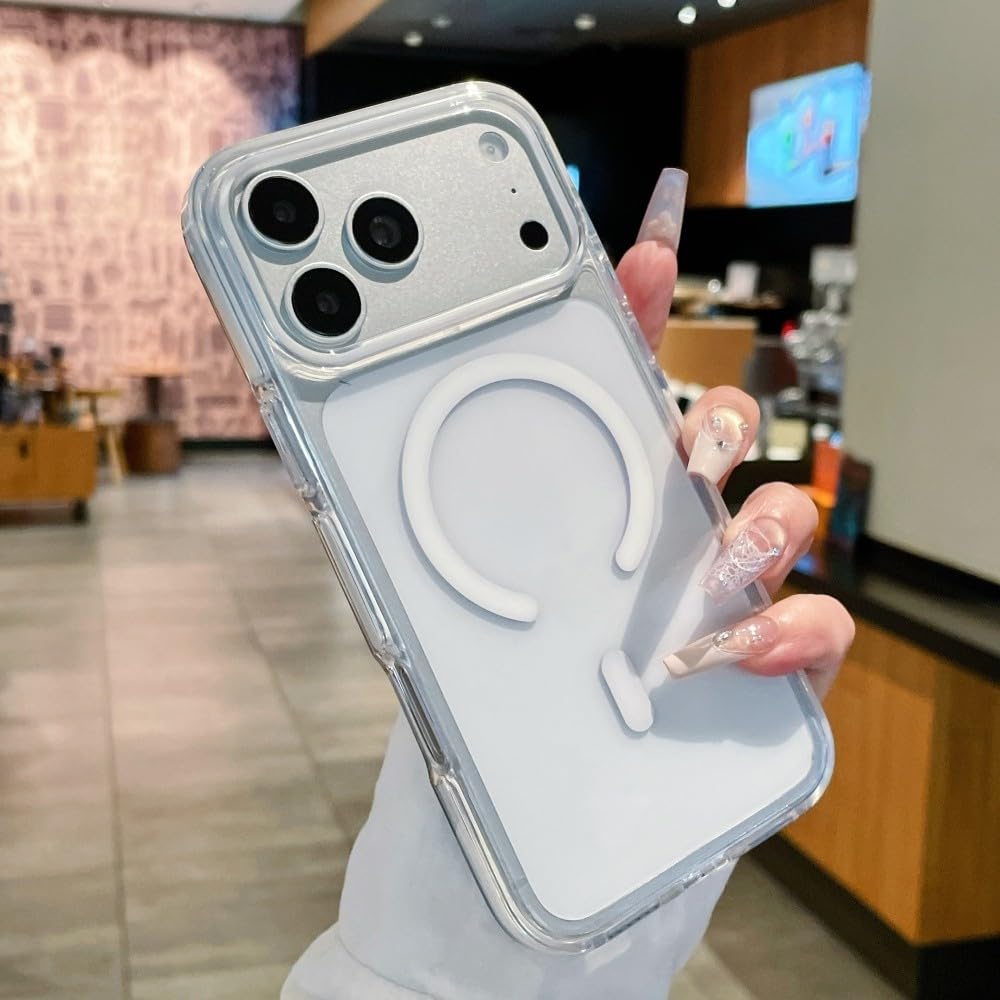 Generic Funda compatible con iPhone 15 Pro (color: blanco), cubierta trasera magnética de silicona transparente a prueba de golpes