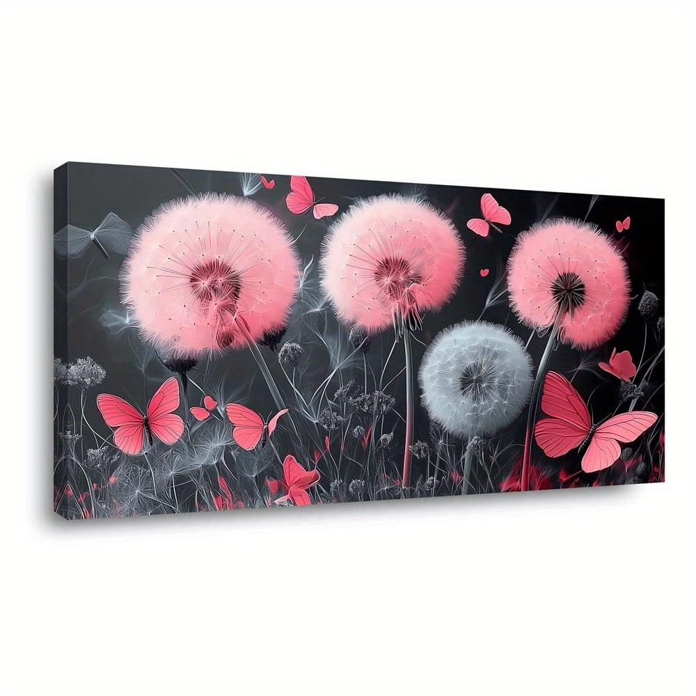 CWZBFEH Canvas Wall Art Pink Dandelions Abstract Painting, for Bathroom, Living Room, Modern Artwork Wall Decor(20x40cm/No frame)