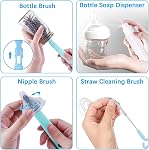 Pinceau de voyage pour biberon portable, Kit de nettoyage de biberons de voyage Baby Essentials Brosses de nettoyage pour nippons en silicone et rack de séchage pour babeille portable Mini Nettoyeur de trousse de lavage