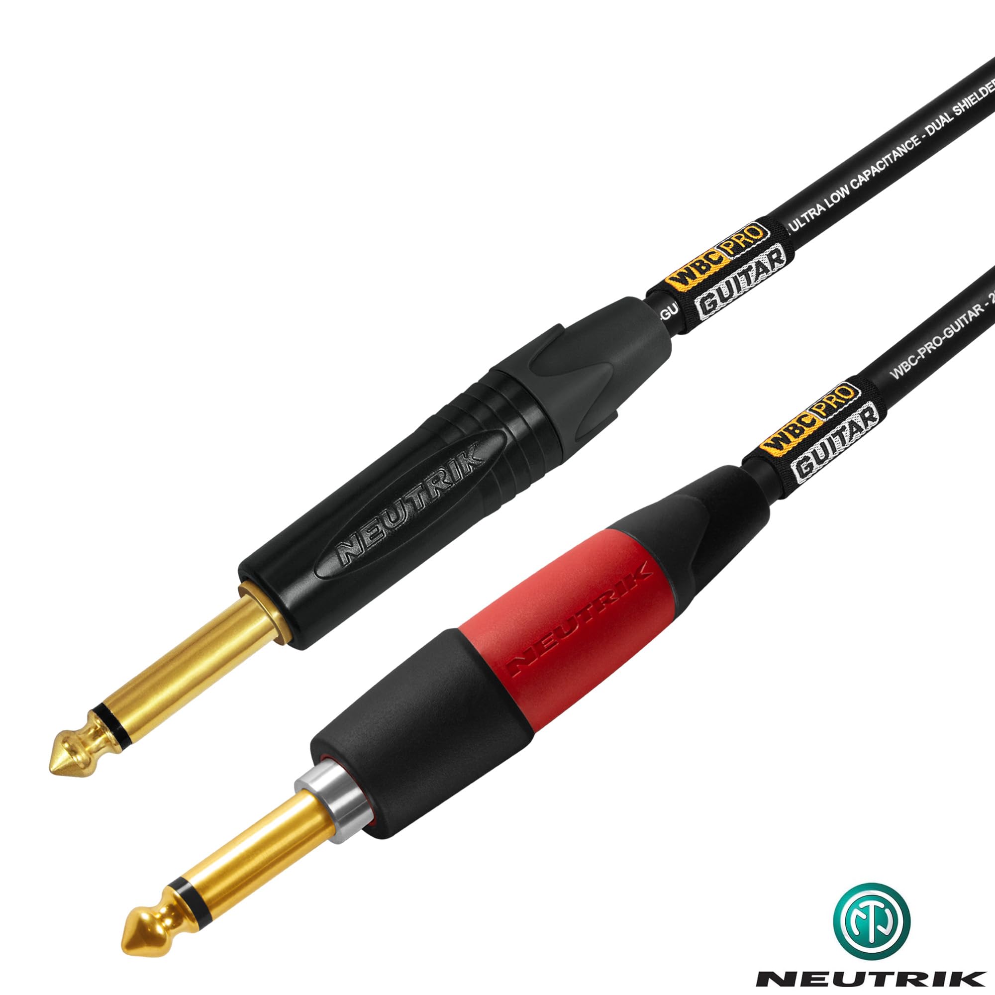 WBC-PRO-Guitarra de 10 pies – 20 AWG – Baja tapa (18pF/ft) – Grado profesional – a base de grafito – Cable de instrumento de guitarra de doble blindaje con Neutrik recto (SilentPLUG) ¼ pulgadas (6.35