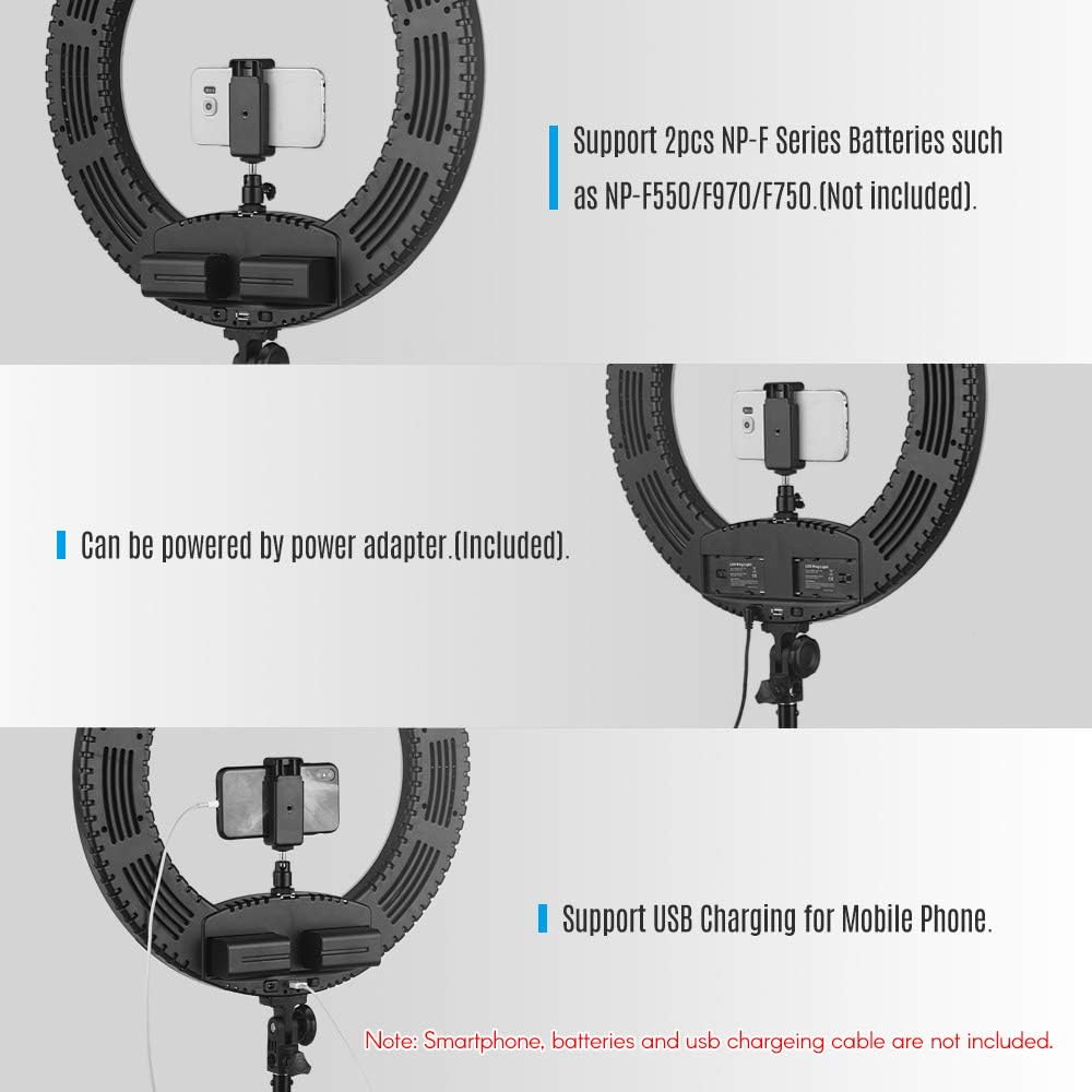 Andoer 18 Inch Dimmable SMD LED Ring Light Kit 48W Stepless Brightess Adjustment 3200K-5600K Lighting Ringlight with Tripod Stand Carrying Bag Cell Phone Holder Hot Shoe Adapter for Video Live