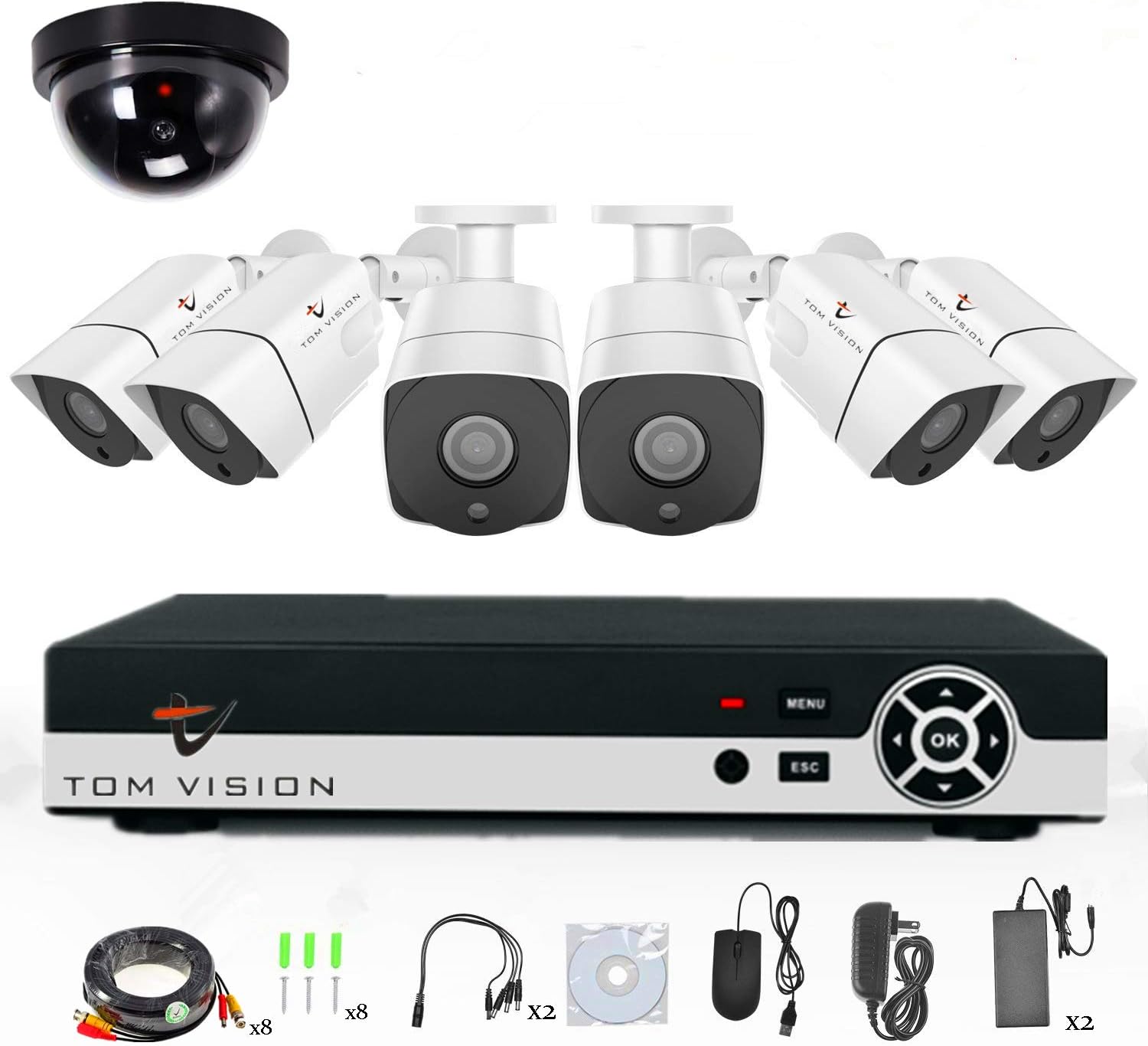 8Channel AHD CCTV Kit 1080P/2.0MP 1920X1080 Camera 8CH Kit with Hybrid 5in1 1080N DVR Security Recording System and 8pcs Sony Sensor Metal Outdoor Bullet Camera Alarm System&P2P Clouds Home Security