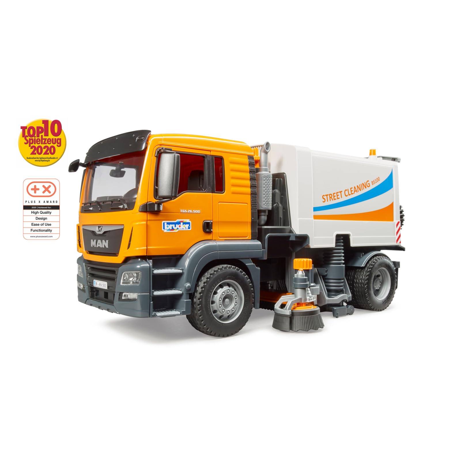 bruder 03780 - Man TGS LKW Straßenreinigung - 1:16 Kehrmaschine Reinigungs-Fahrzeug Kommunalarbeiter Müllabfuhr LKW Spielzeug Maschine