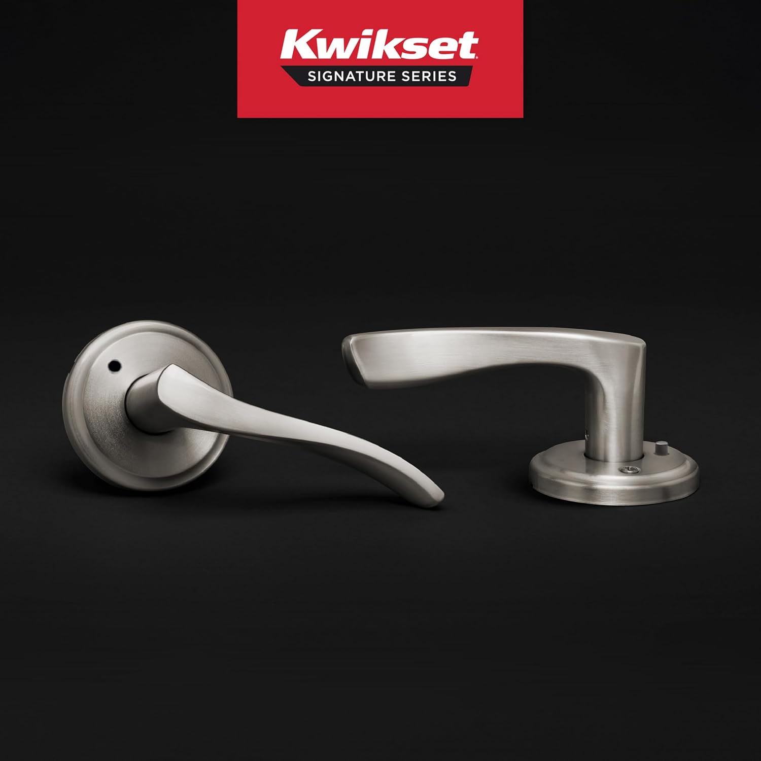Kwikset Sedona Interior Privacy Door Handle with Lock, Door Lever for Bathroom and Bedroom, Satin Nickel Reversible Keyless Push Button Lock Door Lever, with Microban Protection