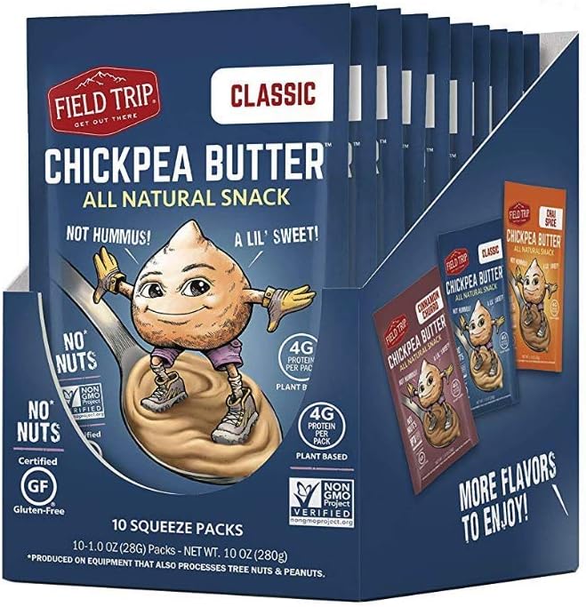 Field Trip Chickpea Butter | Healthy Vegan Snacks, Gluten Free, Non GMO Ingredients, All Natural Creamy Peanut Butter Substitute, Nut and Soy Free | 1oz Squeeze Packs | Classic 10 Pack
