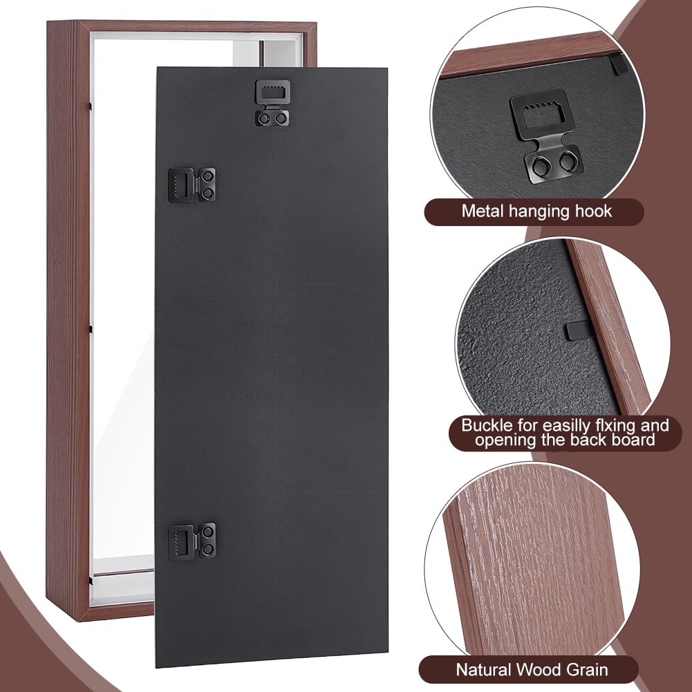 2 Stück Schattenbox Displaykasten 36.6x15.5x6.5cm Rechteckiger MDF Schattenboxrahmen Mit Nagelaufhängern Und Haken Für Auszeichnungen Erinnerungsstücke(Kamel)