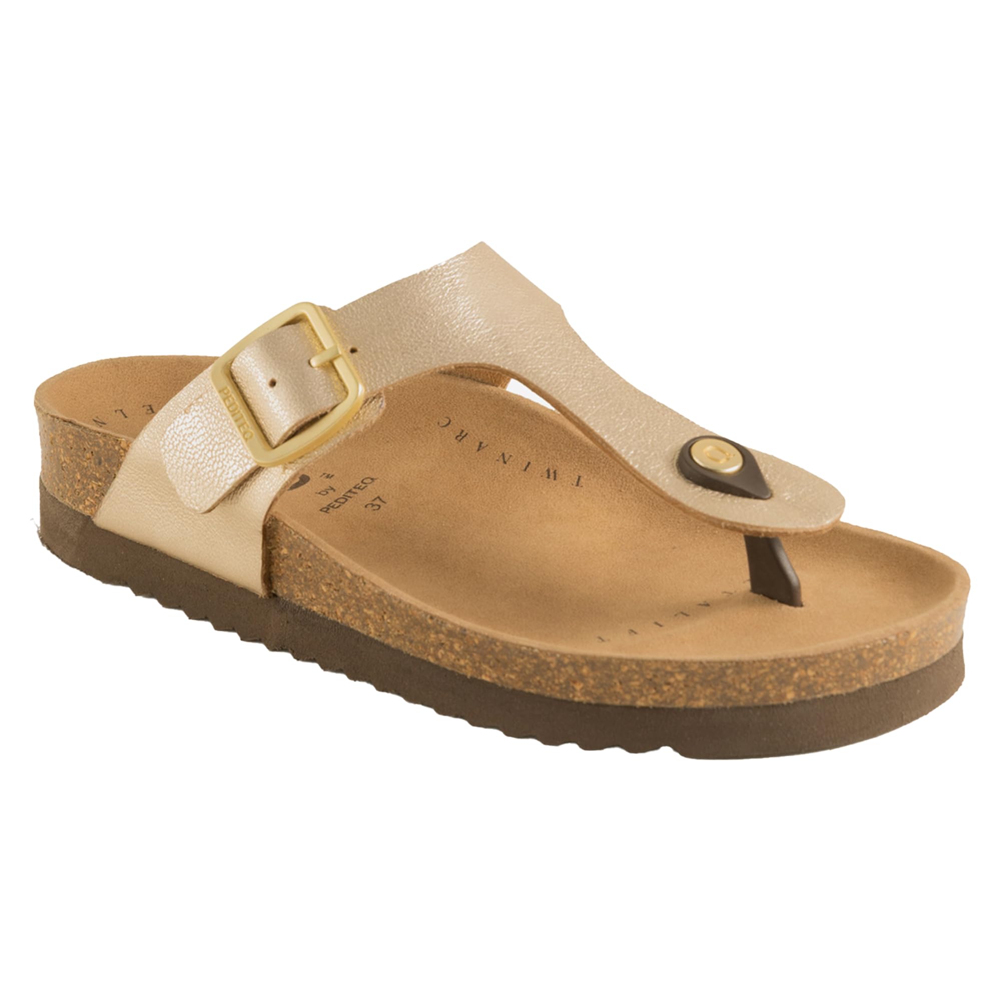Eiazo Fuji Genuine Cork Latex Sandals for Women | Cork Sandals with Genuine Leather Upper with Heel and Arch Support | Eva sole | Gold