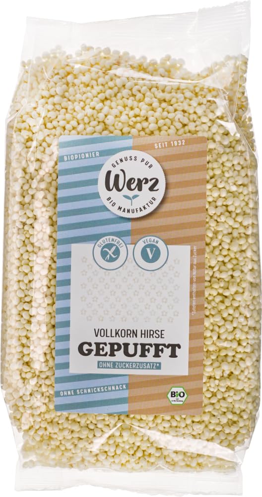 Werz Vollkorn-Hirse gepufft ungesüßt, glutenfrei, 10er Pack (10x 125 g Beutel) - Bio