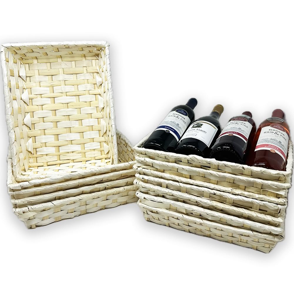 Bulk Basket Supply - 12 Pack Natural Bamboo Rectangular Tray Basket - Multipurpose Gift & Food Storage - Set of 12