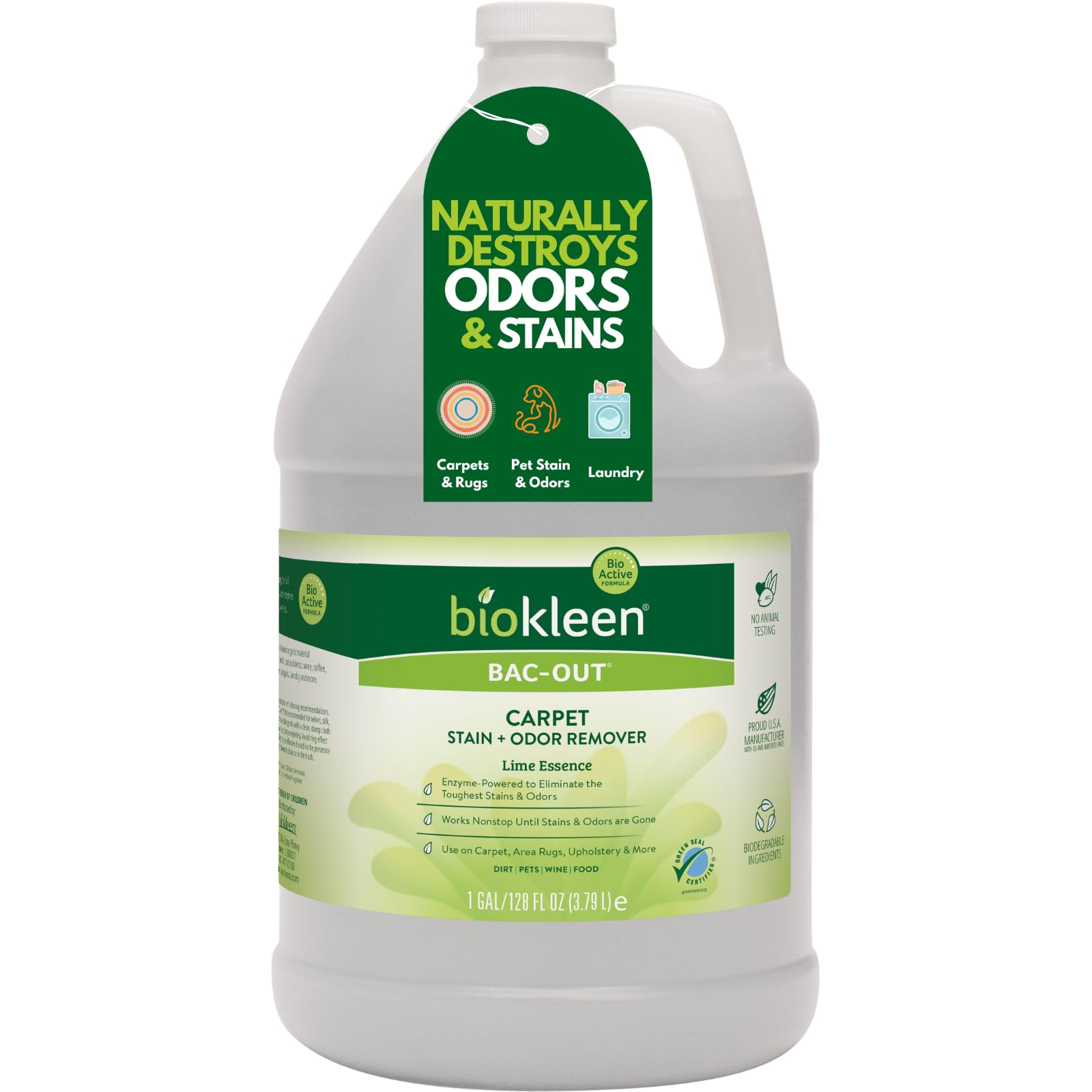 Biokleen Bac-Out Enzyme Stain & Odor Remover - 128 Ounces - Destroys Stains & Odors Safely, for Pet Stains, Laundry, Diapers, Wine, Carpets, & More, Eco-Friendly, Non-ToxicGreen SealGreen Seal
