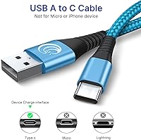 Vista 3 de Cable USB C 3A de carga rápida de 6 pies, paquete de 3 cables de nailon tipo C para Samsung Galaxy S24 S23 S22 S21 S20 S10 A11 A12 A13 A14 A15 A20