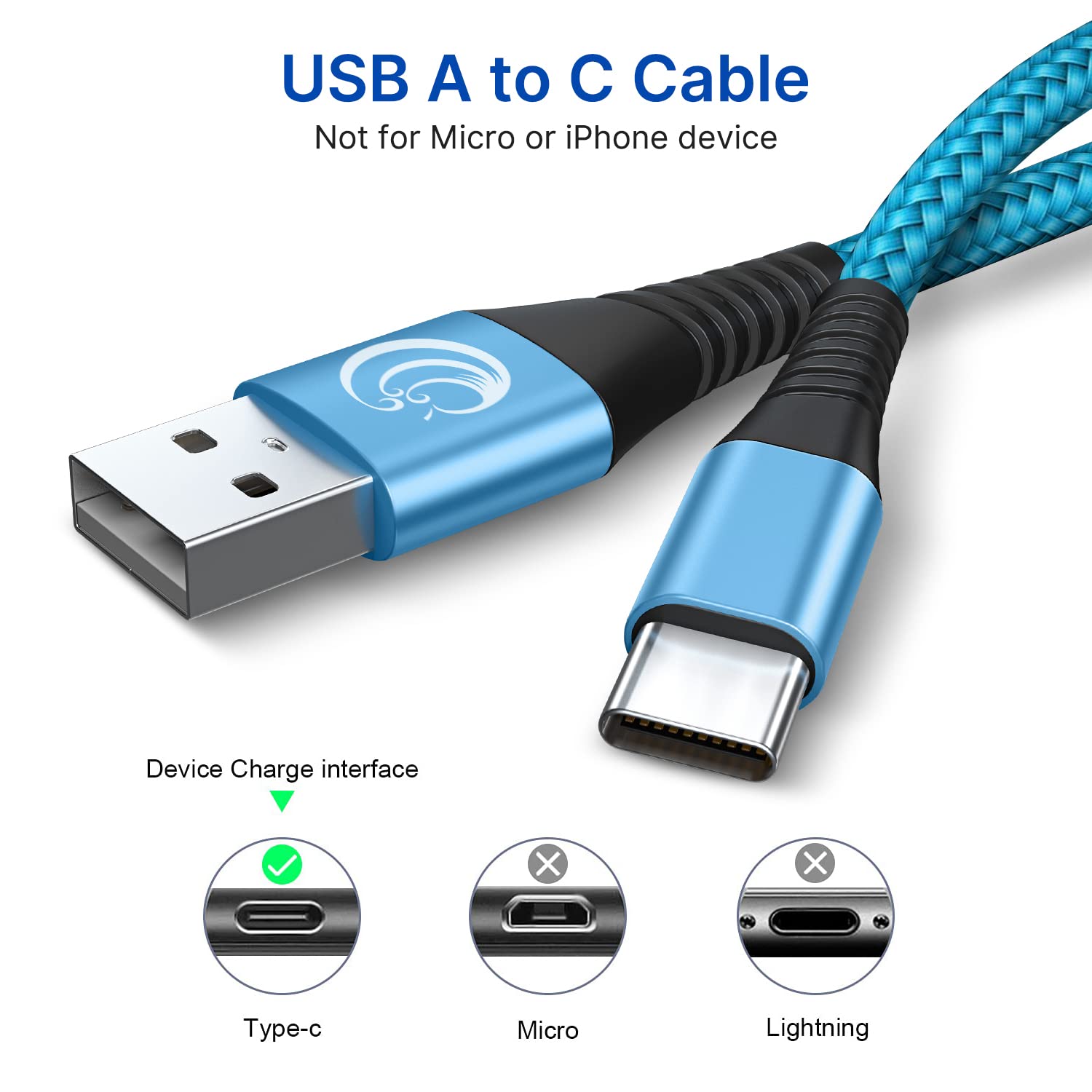USB C Cable 3A Fast Charging 6FT 3Pack Nylon Type C Phone Charger Cord for Samsung Galaxy S22 S21 S20 S10 A02s A10e A11 A12 A20 A21 A32 A42 A52 Z Fold 4, Tablet, LG K92 K51, Moto, PS5