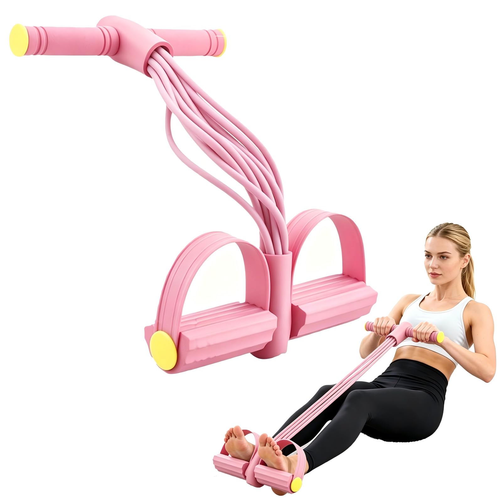 10-Tube Pedal Resistance Band with Handle - Heavy Sit Up Pull Rope for Full Body Workout, Home Gym Training, Yoga, and Pilates | Foot Exercise Bands Resistance Bands for Women (Pink)