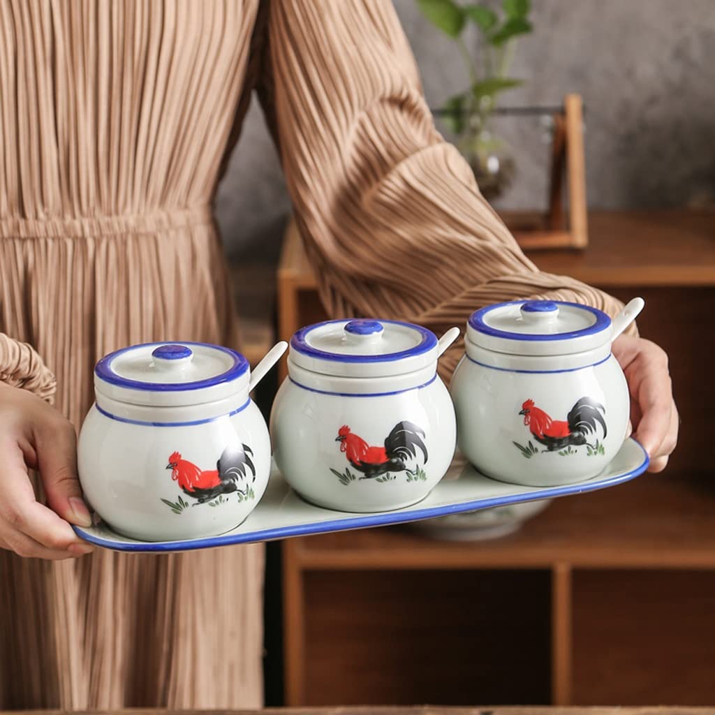 Butelka na przyprawy, ceramiczny słoik na przypraw Szklane słoiki na przyprawy, słoik do przypraw sól glutaminian sodu słoik do przypraw domowa kuchnia z łyżką w pokrywce olej chili olej rozpryskujący