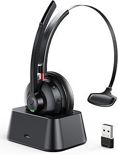 Tribit Bluetooth Headset, Wireless Headset with Microphone Qualcomm CVC 8.0 AI Noise Canceling for Trucker Office, 50H Talk Time Mute Button Headset with Adapter for Computer Cell Phones, CallElite81