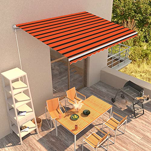 Gecheer Markise Einziehbar Handbetrieben Gelenkarmmarkise Balkonmarkise Sonnenschutz Sichtschutz Terrasse Balkon Orange und Braun 400 x 300cm (L x B)