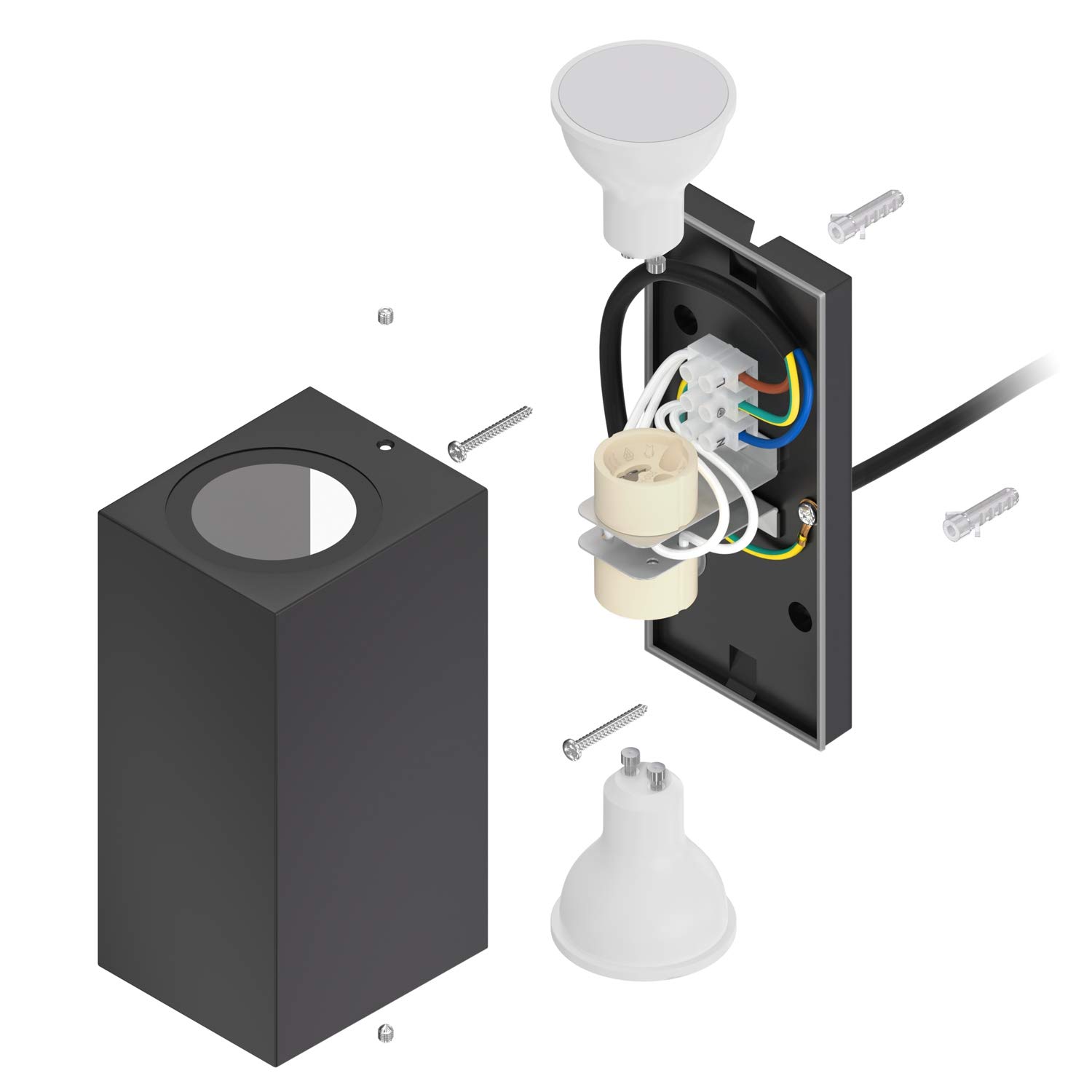 ledscom.de 6x Wandleuchte ALSE für außen, IP54, Up-/Downlight, schwarz matt, eckig, 2x GU10 max. 35W