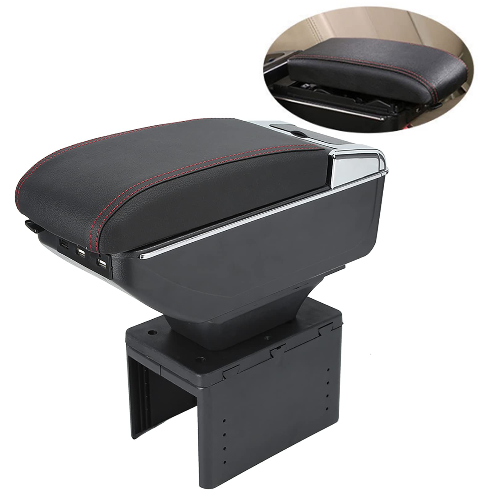 Reposabrazos Central para Automóvil, Caja de Reposabrazos de Doble Capa para Consola Central, Reposabrazos de Consola Central Universal con Puertos USB, Caja de Almacenamiento