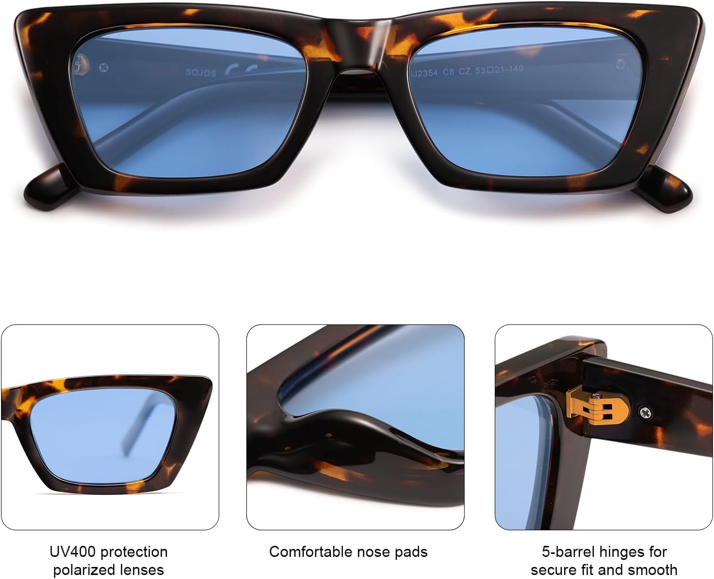 SOJOS Trendy Rectangle Cateye Polarized Sunglasses Womens Mens, Retro Small Narrow Flat Top Sunnies SJ2354 thumbnail