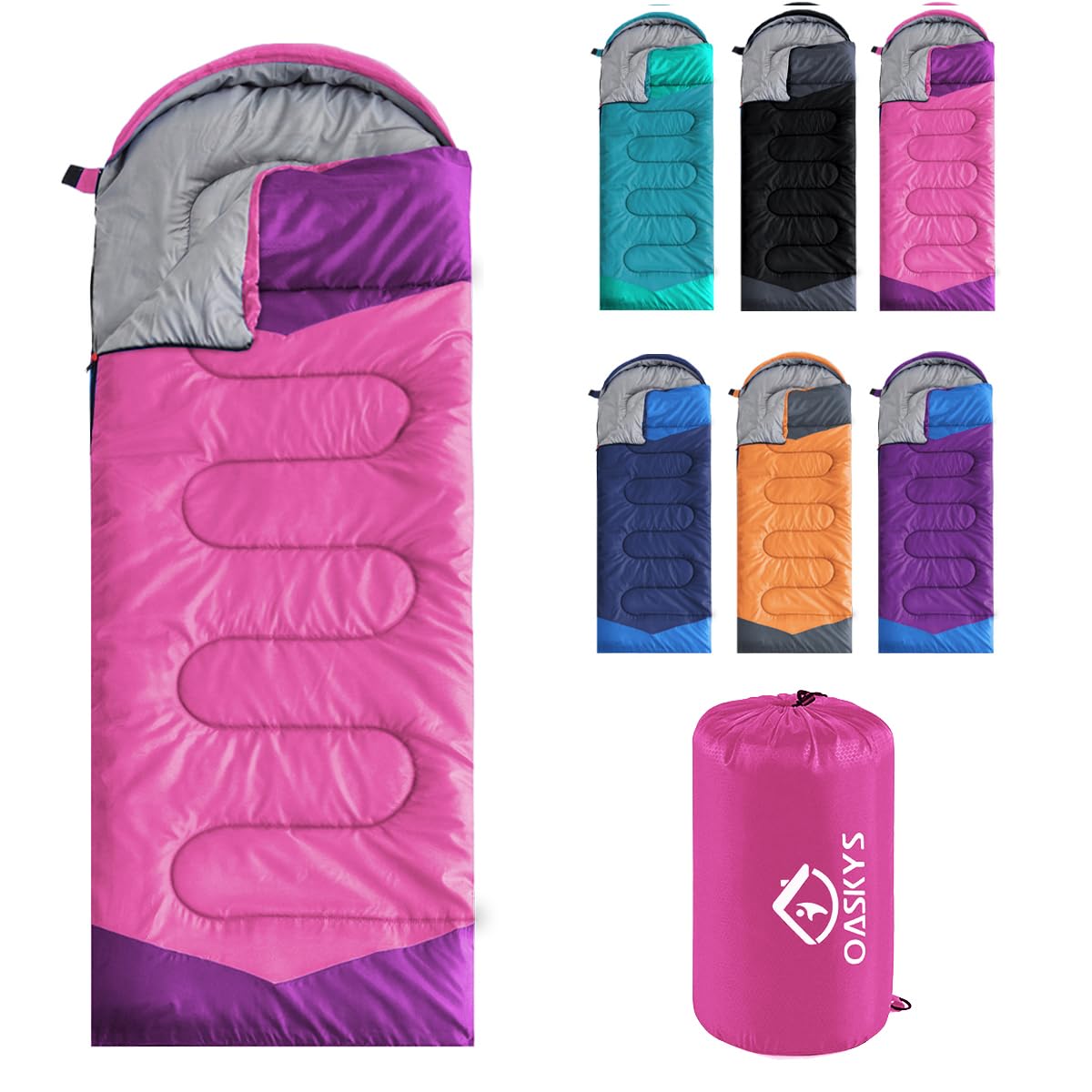 oaskys Camping Sleeping Bag - 3 Season Warm & Cool Weather - Summer Spring Fa...