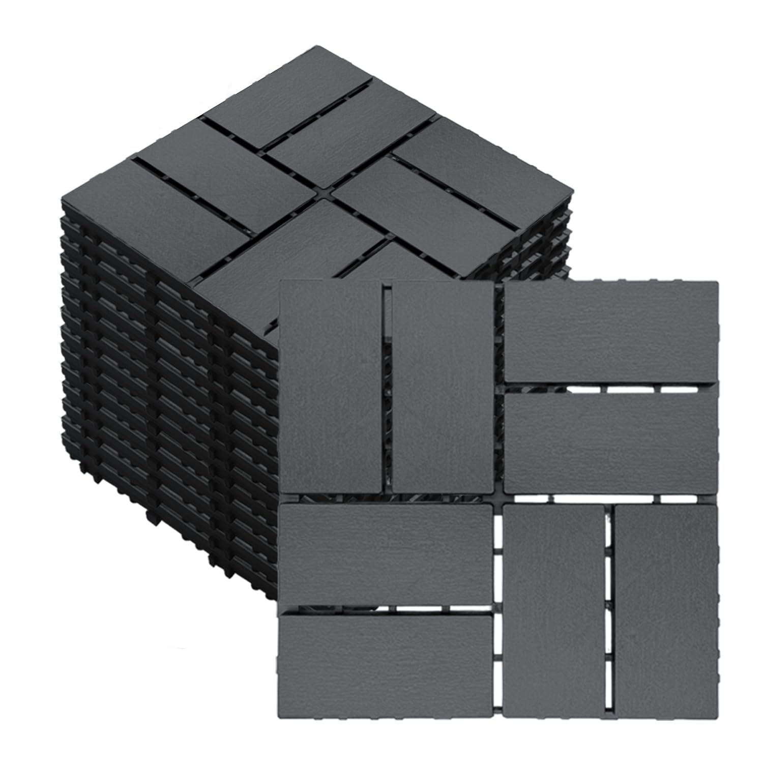 27 pcs 12x12 inch interlocking deck tiles - waterproof all-weather outdoor patio flooring for pool, balcony, backyard, porch & garden, dark grey
