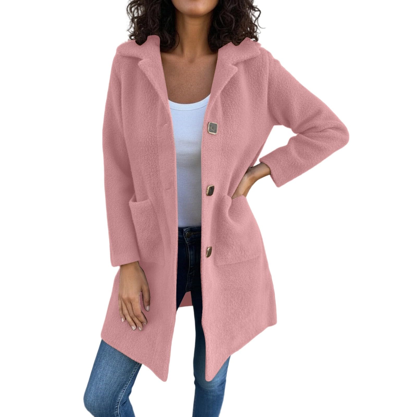 Giacca Donna Invernale Trench Lungo con Petto a Cappotto, Taglie Forti, con Revers e Tasche, per Abbigliamento Casual Autunnale e Invernale Università