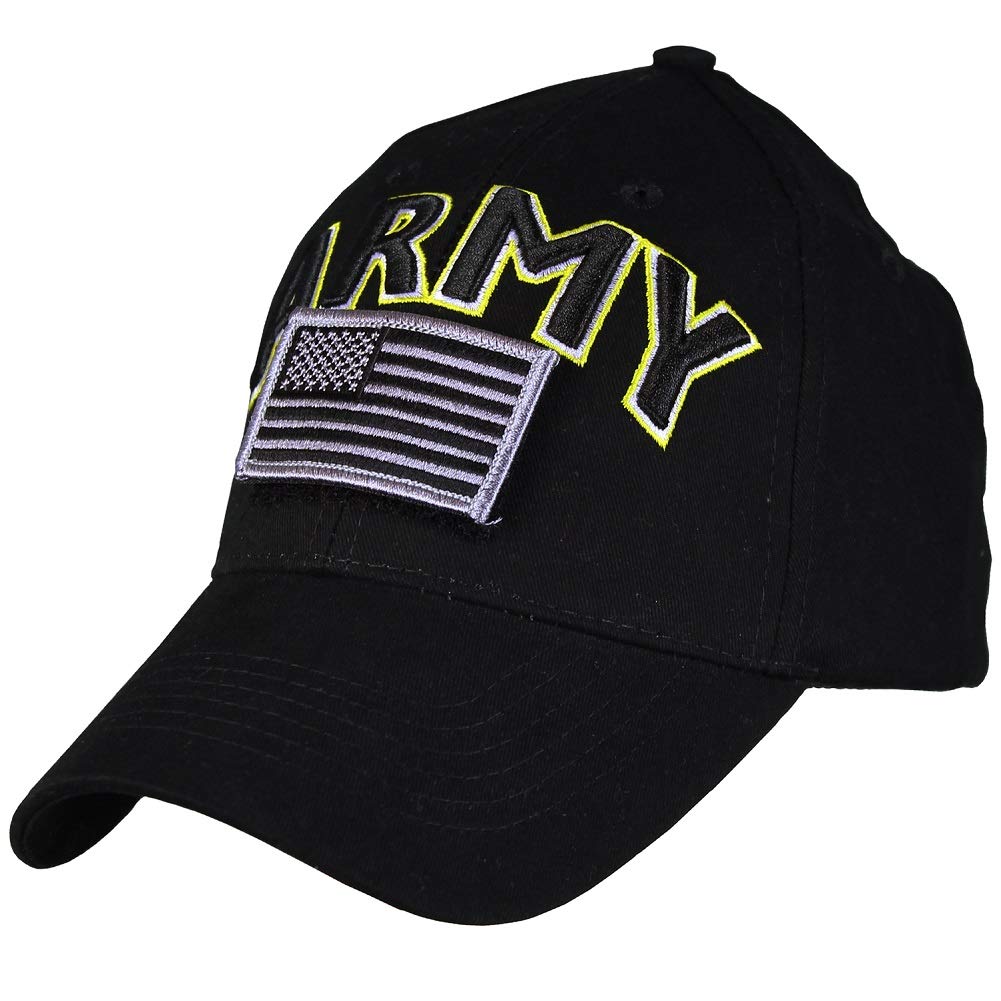 Eagle CrestU.S. Army American Flag Hook and Loop Black Baseball Cap