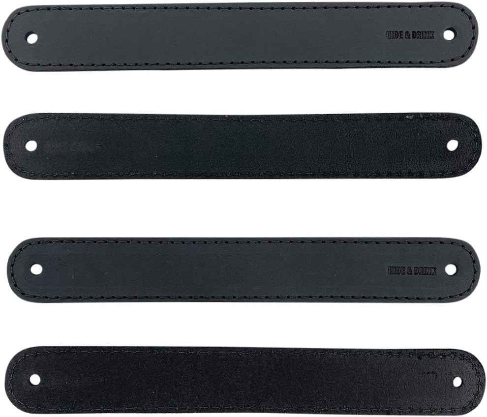 Hide & Drink, Set of 4 Drawer Handles, Durable, Versatile, Easy to Install with Pre-Made Holes, Stylish Home Accessory, DIY, Full Grain Leather, Handmade, Charcoal Black