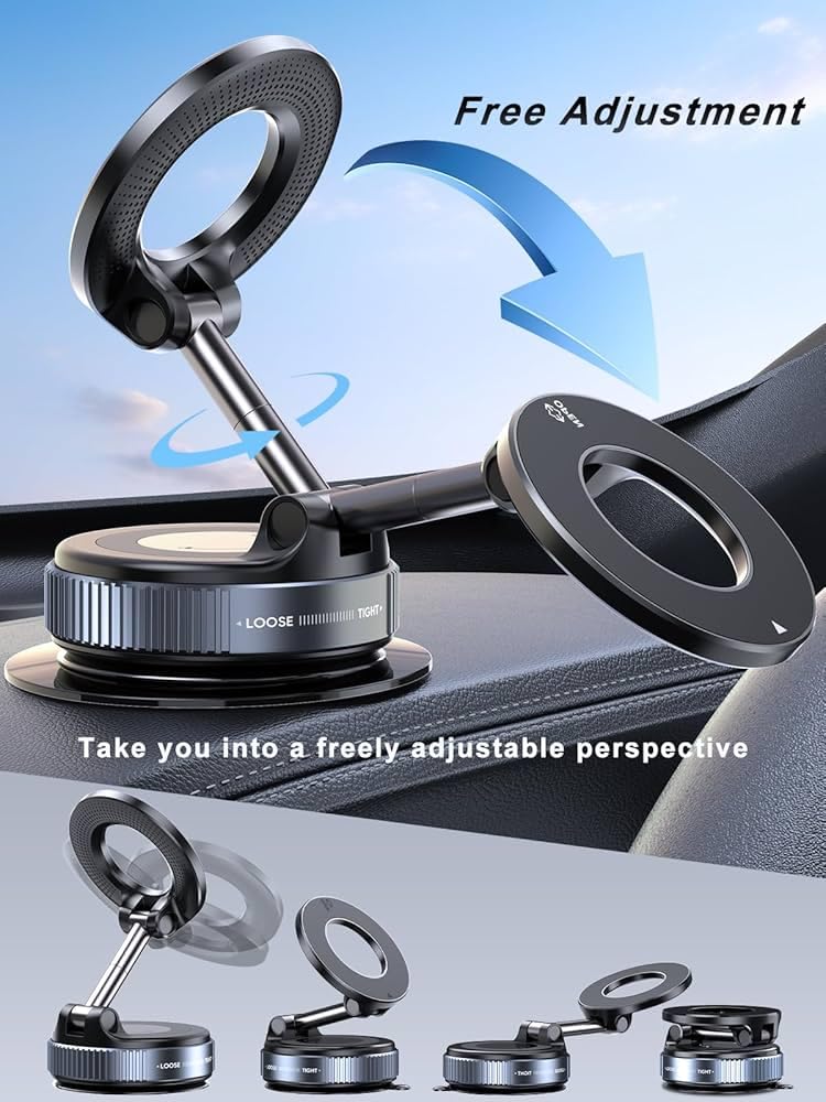 Phone Mount Car Ultra-Strong Magnetic Car Phone Holder With Vacuum Suction For Any Smooth Surface - 360° Rotating MagSafe-Compatible Phone Mount For IPhone/Android Magnetic Phone Holder Car