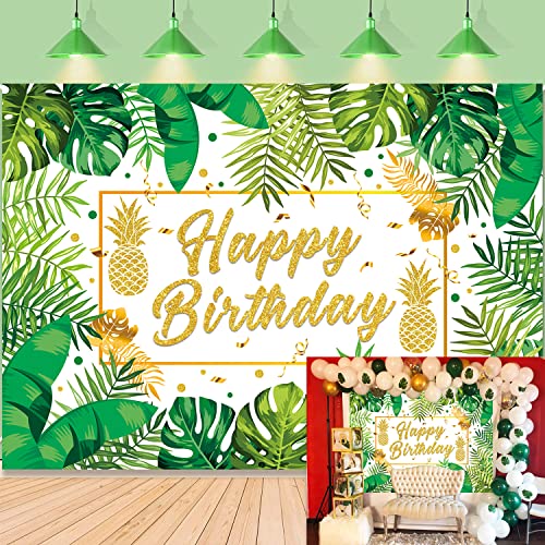 Feuilles vertes et dorées sur fond Happy Birthday pour cacher un mur