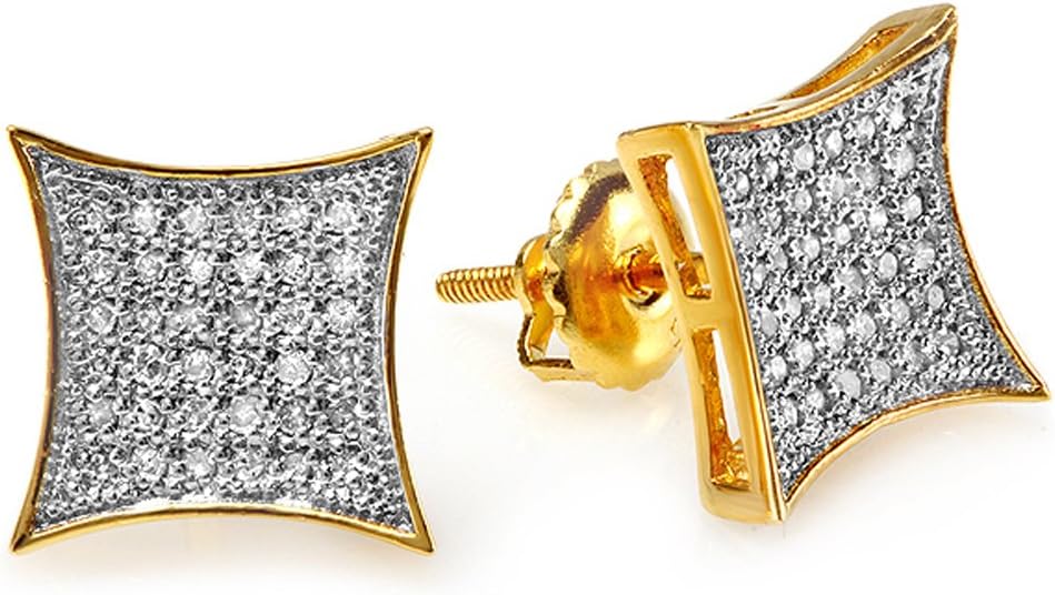 Dazzlingrock Collection 0.20 Ctw Natural Round White Diamond 8.5mm Hip Hop Studs in 14K Solid Yellow Gold, Unisex Design Ladies,Mens Real Diamond Earrings