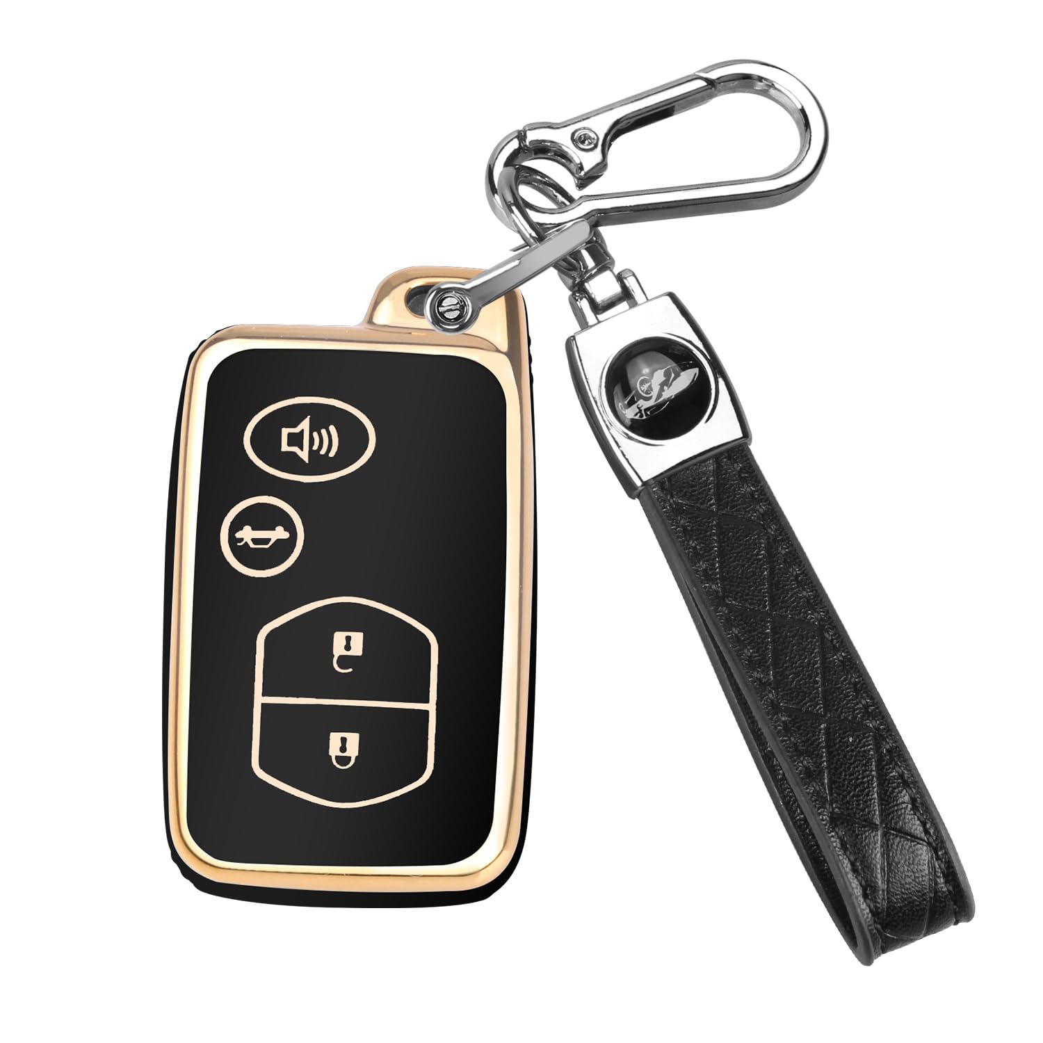 QBUC for Toyota Key Fob Cover with Keychain, Car Key Case Protection for Toyota Fit for Toyota Camry Avalon Corolla Highlander Prius RAV4 Venza, for Toyota Key Fob Protector (Gold-Black)