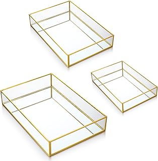 Jetec 3 Pieces Mirror Tray Metal Vanity Rectangle Octagon Perfume Makeup...
