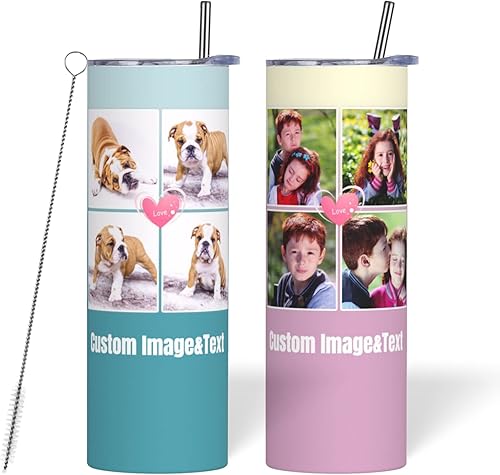 Vaso delgado personalizado con imagen de texto fotográfico, taza de café aislada de acero inoxidable de 20 onzas, taza de viaje, tazas de