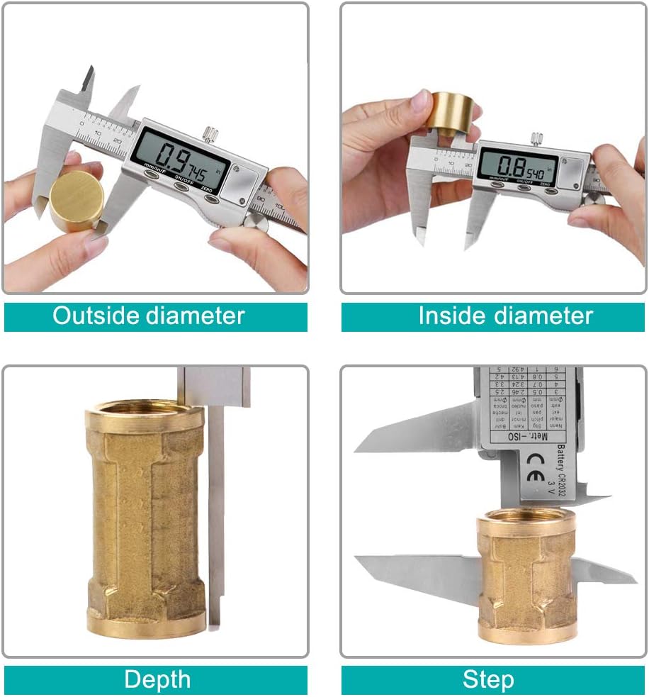 Digital Caliper 6 Inch Stainless Steel Vernier Caliper Digital Electronic Micrometer Caliper Measuring Tool Waterproof Inch/Metric/Fractions Conversion Large LCD Display Auto-Off: Industrial & Scientific
