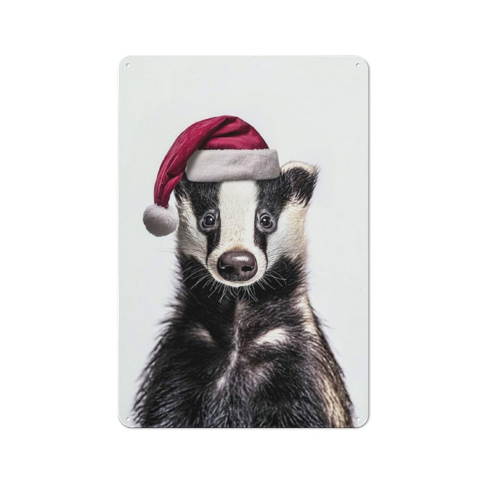 Nostalgic Badger Wearing Santa Hat Metal Wall Sign 30x20cm, Bar Wall Plaque for Pub, Home Bar, Shed Or Man Cave