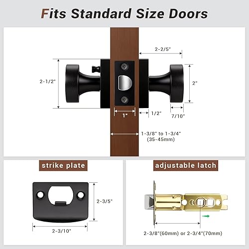 Miniatura 6 de Knobonly Paquete de 6 pomos de puerta negros para dormitorio y baño, pomos de puerta de privacidad interiores con cerradura, pomos de puerta