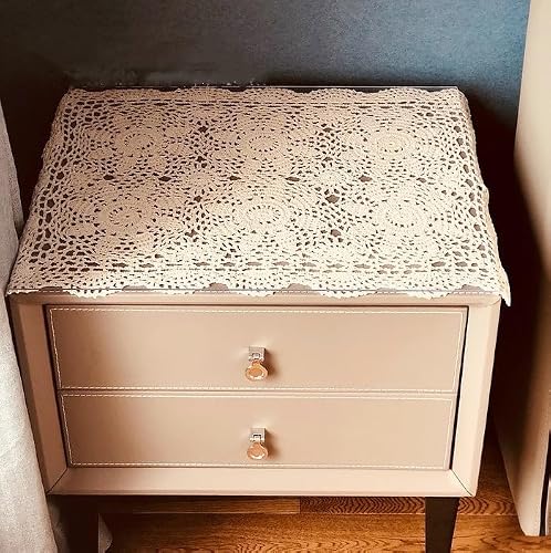 ABREEZE 1pc 100% Cotton Hand-Made Beige Crochet Doilies Lace Tablecloth for Dressing Table and Dining Table,15.7"x23.6"