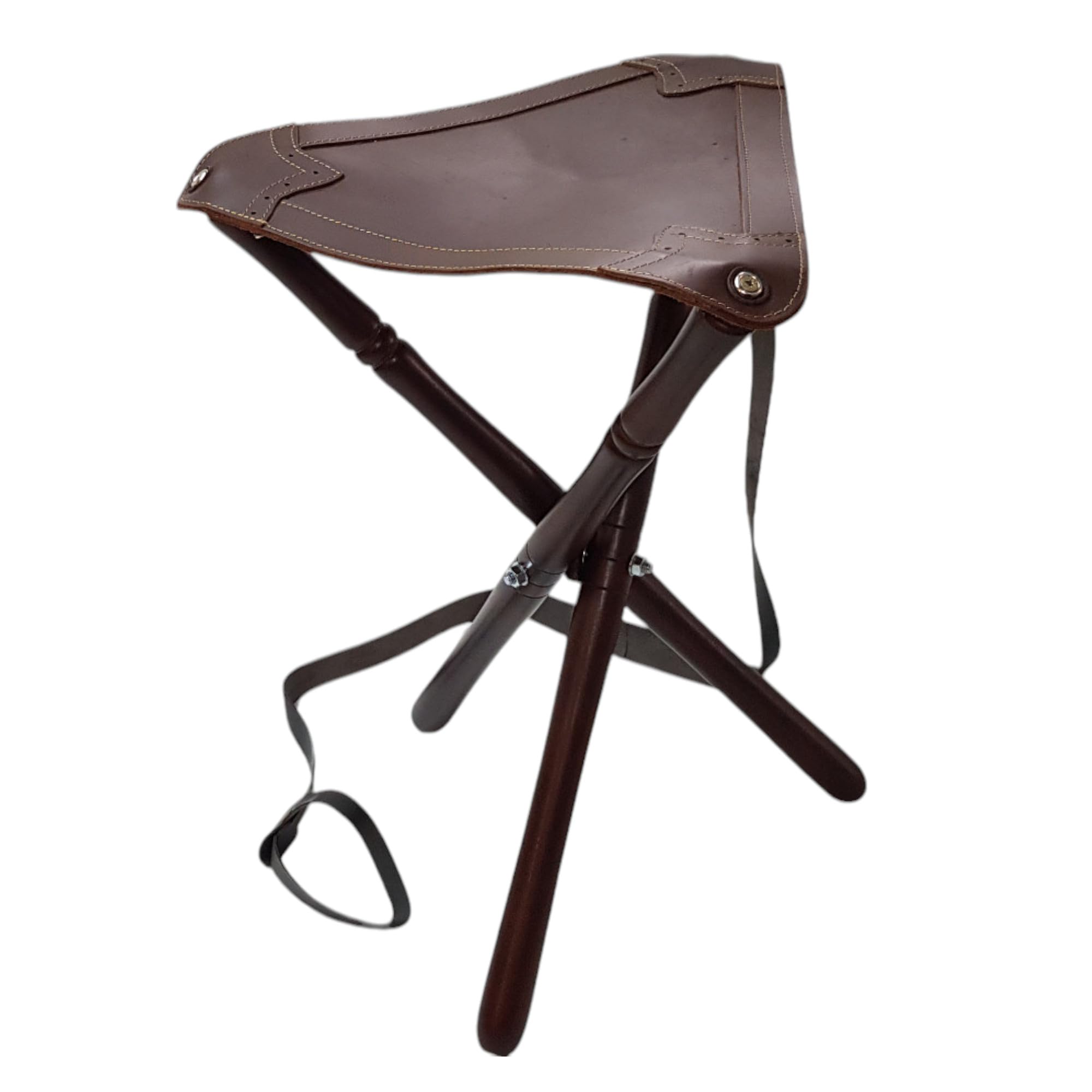 Silla para perdigón, Patas de Madera y culera de Cuero, con Correa para el Transporte (50CM)